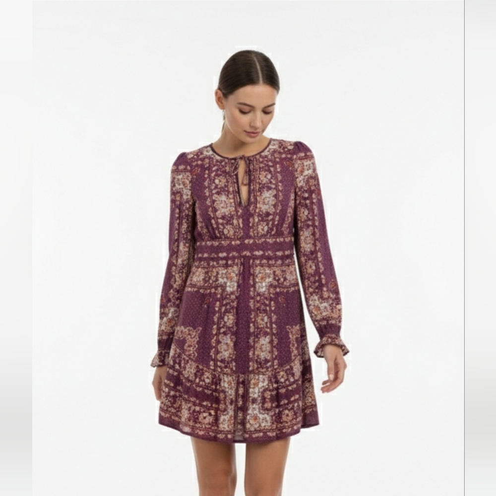 Free People Dress Mini Boho Peasant Festival Floral Purple XS